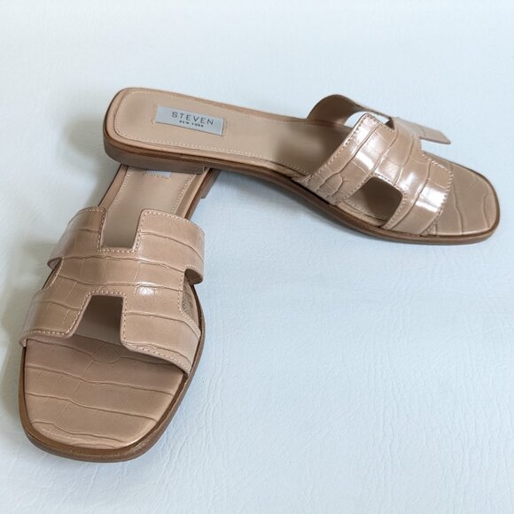 Steven New York Hayden Madden Sandals Nude Size 9 Croc Embossed Flat Slides - Picture 4 of 8